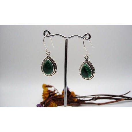 Boucles d'oreille argent et Malachite.