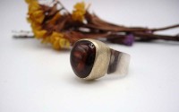 Bague argent et Agate de feux T 57