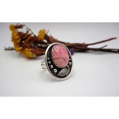 Bague argent et Rhodocrosite T55