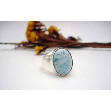 Bague homme en argent et Larimar T 60