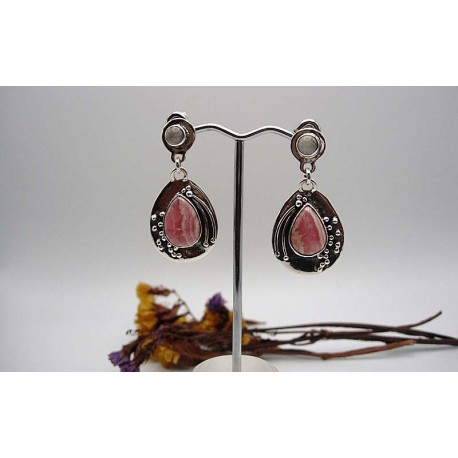 Boucles d'oreilles Rhodocrosite et quartz rose.