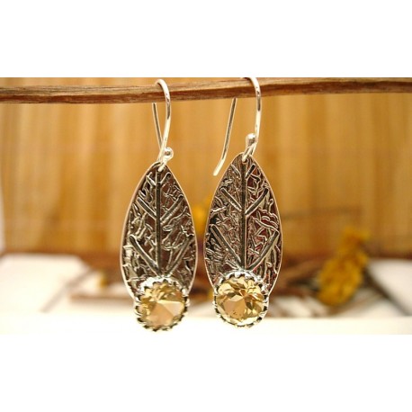 Boucles d'oreille en argent et Citrine.