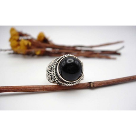 Bague en argent et Onyx noire T 56