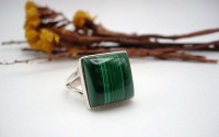 Bague en argent et Malachite T 58