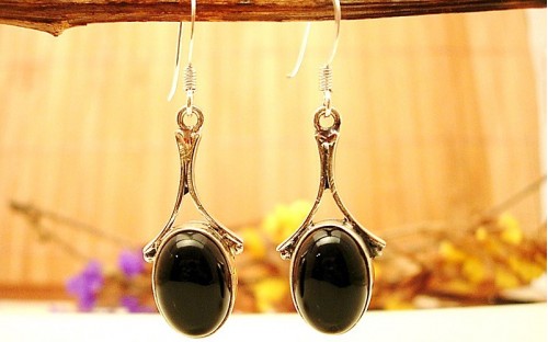 Boucles d'oreilles argent et Onyx noire.