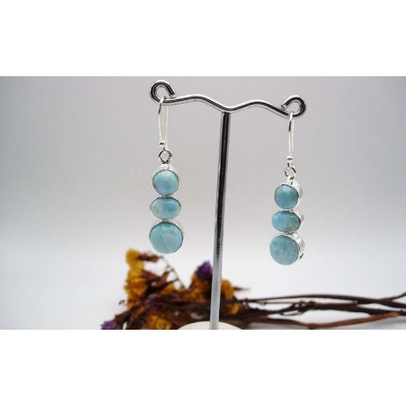 Boucles d'oreille en argent masssif et larimar.