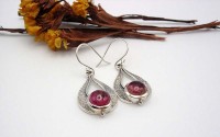 Boucles d'oreille en argent et Tourmaline rose.