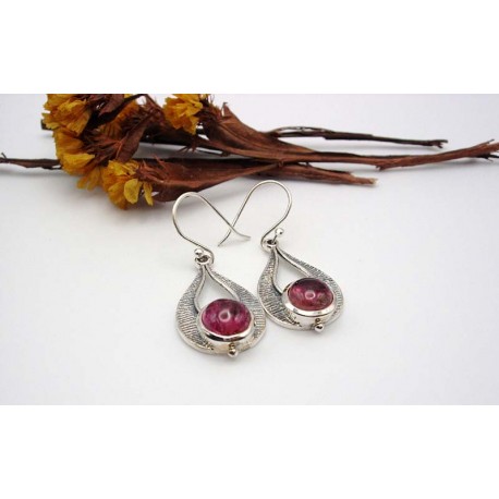 Boucles d'oreille en argent et Tourmaline rose..