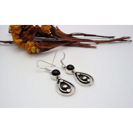 Boucles d'oreille en argent et Onyx noire.