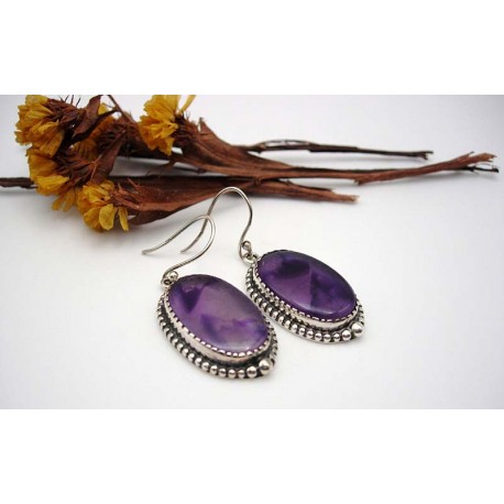 Boucles d'oreille en argent et Agate violet.