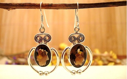 Boucles d'oreilles argent et Quartz fumé 