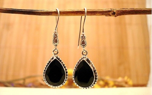 Boucles d'oreilles argent et Onyx noire.