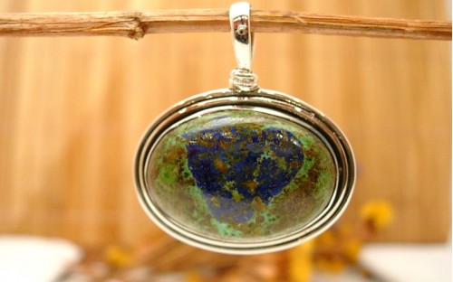 Pendentif argent et Malachite azurite..