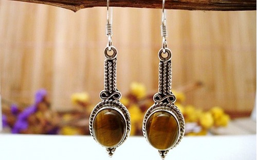 Boucles d'oreilles argent et Oeil de tigre.