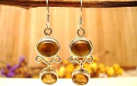 Boucles d'oreilles en Oeil de tigre et Citrine.