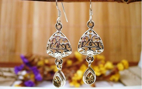 Boucles d'oreilles argent et Citrine.