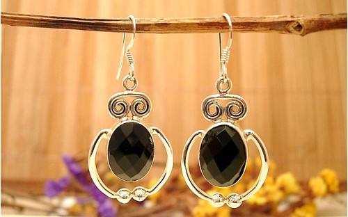 Boucles d'oreilles argent et Onyx noire.