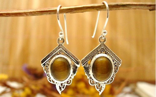 Boucles d'oreilles en argent et Oeil de tigre