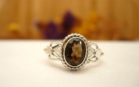 Bague argent avec Quartz fumé T53