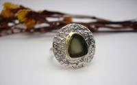 Bague argent avec Moldavite T 57