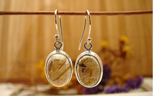 Boucles d'oreille en argent et Quartz rutile.