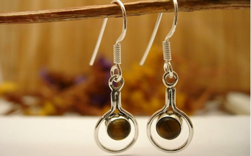 Boucles d'oreille argent et Oeil de tigre.