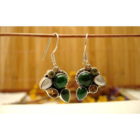 Boucles d'oreilles argent et pierre multicolore