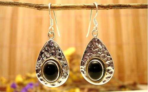 Boucles d'oreilles en argent et Onyx noire