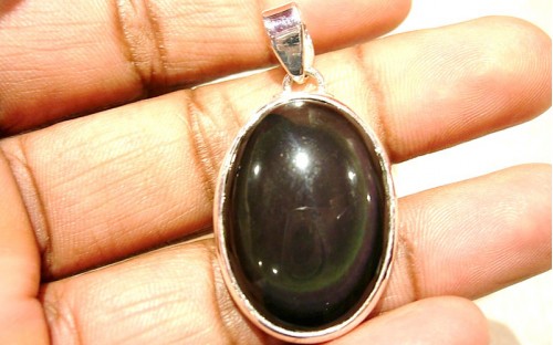 Pendentif en argent et Obsidienne oeil céleste