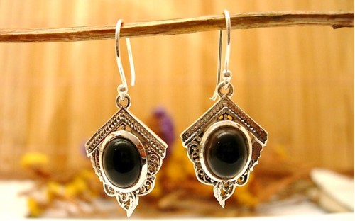 Boucles d'oreilles argent et Onyx noire.