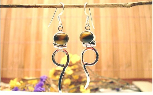 Boucles d'oreilles argent et Oeil de tigre