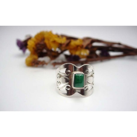 Bague argent et Malachite T 58