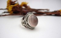 Bague en argent et Quartz rose T 50