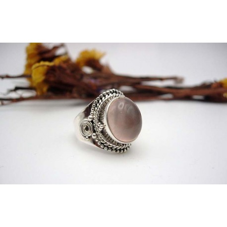 Bague en argent et Quartz rose T 50