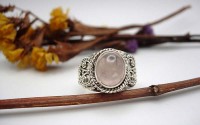 Bague en argent et Quartz rose T 52